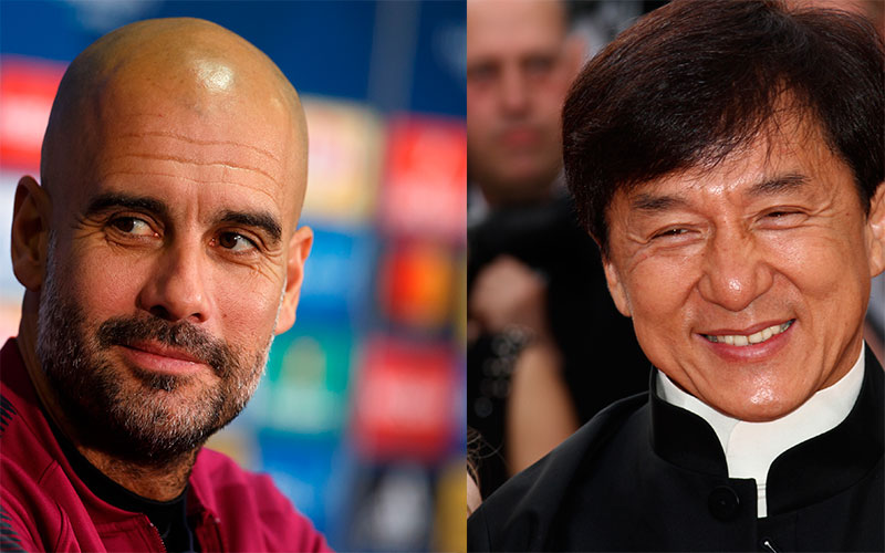 L-r: Pep Guardiola and Jackie Chan