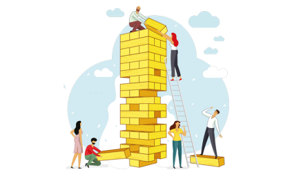 teamwork building tower. credit - shutterstock_1542635594