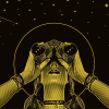 Engraving vector of a Young hipster woman with binoculars and stars. istock-1127212818.