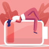 Tired or Haggard Businesswoman Character Lying on Huge Battery with Low Red Charging Level. - Credit: iStock - 1277390923