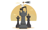 Man on chess piece planning move. CREDIT - shutterstock - 2240595065