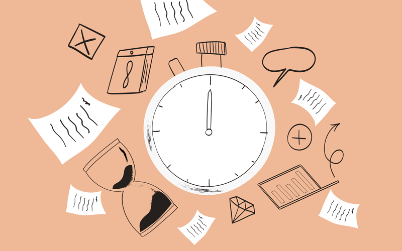 stopwatch time paperwork illustration. credit_shutterstock_2483471553.