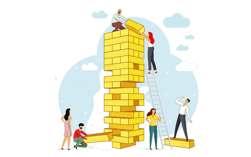 teamwork building tower. credit - shutterstock_1542635594