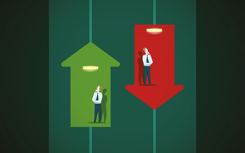 Raise and fall of business indicators. Career lift concep.Image credit- iStock - 475840386