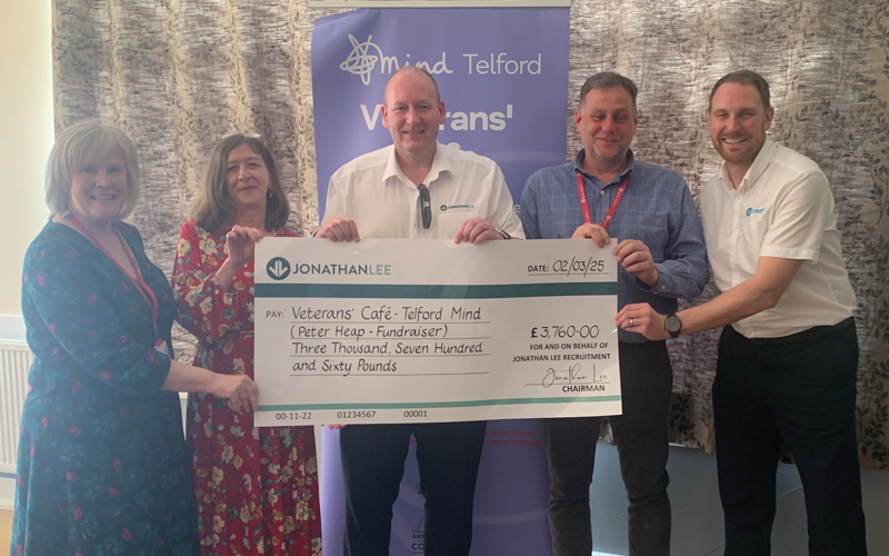 L-r: Cindy Mason-Morris (Armed Forces partnership officer), councillor Fiona Doran, Peter Heap, Adrian Payne (Armed Forces champion for Telford Mind) and Steven Franklin, Jonathan Lee Recruitment
